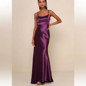 Lulus Make You Shine Dark Purple Satin Mermaid Maxi Dress prom black tie
